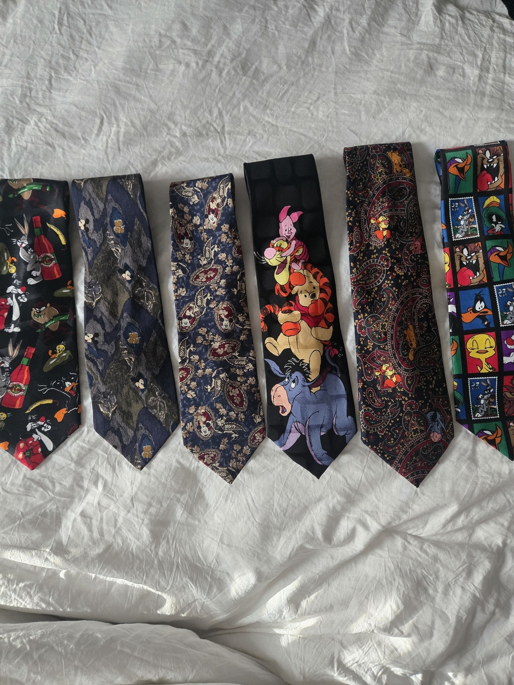 Lot 6 Vintage Disney Looney Tunes Ties Mickey Pooh Bugs Bunny Silk/Poly 90s